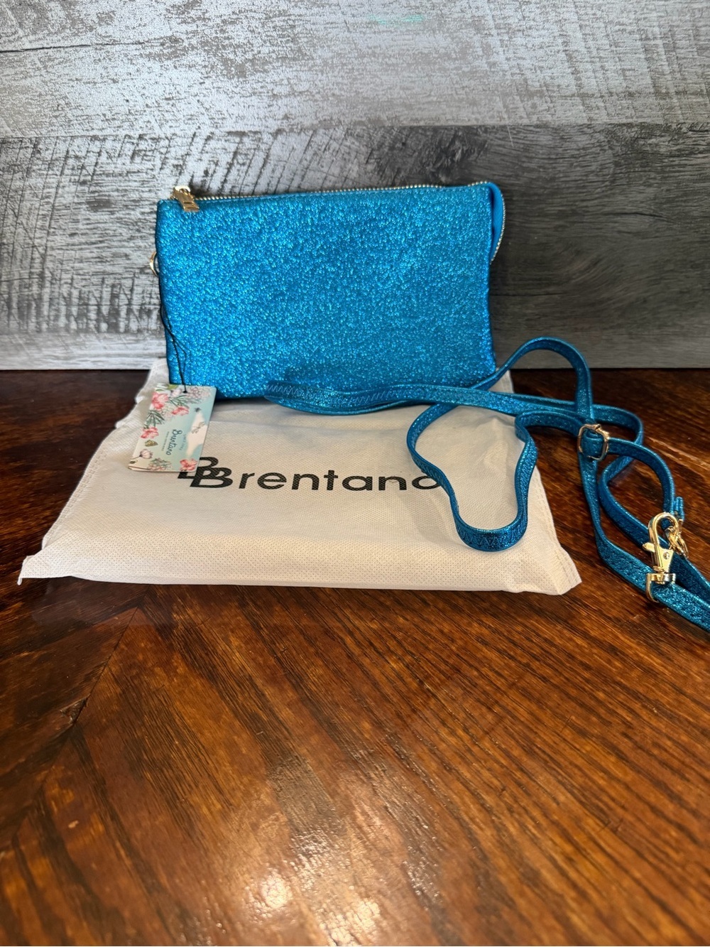 NWT Brentano Blue Sparkle Glitter Crossbody Or Wristlet